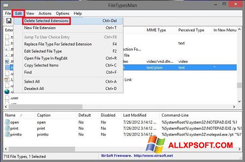 Screenshot Unassociate File Types Windows XP