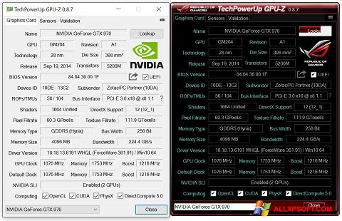 Screenshot GPU-Z Windows XP
